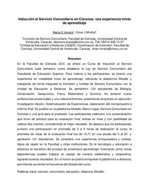 Inducción al Servicio Comunitario en Ciencias: una experiencia mixta de aprendizaje.