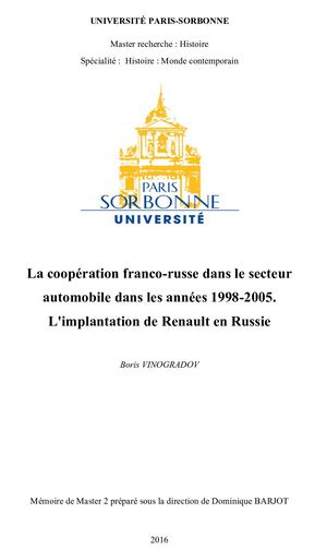 Renault en Russie - 1998-2005 -Thèse Vinogradov