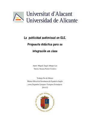 La publicidad audiovisual en ELE. Propuesta didáctica para su integración en clase