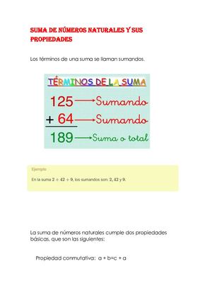 Suma De Números Naturales Y Sus Propiedades