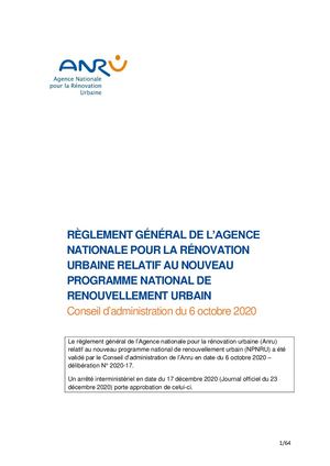 Règlement Général (Rga) NPNRU En Vigueur feuilletable