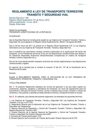 Reglamento A La Ley De Transporte Terrestre