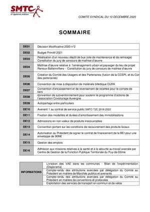 Délibérations Du Comité Syndical Du 10 12 2020