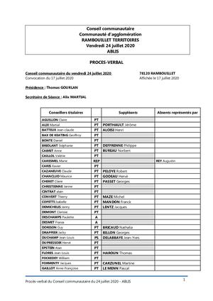PV CONSEIL COMMUNAUTAIRE DU 24 JUILLET 2020