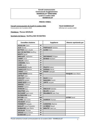 PV CONSEIL COMMUNAUTAIRE DU 12 OCTOBRE 2020