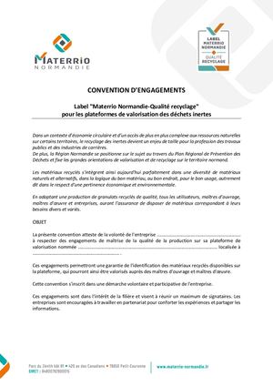 Convention Engagements Label Materrio Normandie-Qualité recyclage