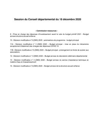 Budget du conseil départemental de l'Aude 2020 - Décisions modificatives 3 - Rapports et délibérations