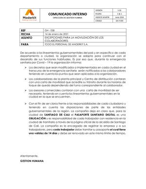 Gh F 039 V 02 Formato + Comunicado Interno 038 Excepciones Movilización Colaboradores
