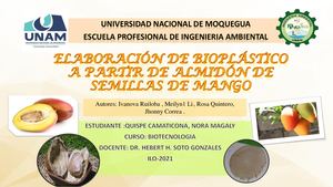 Elaboración De Bioplástico A Partir De Almidón De Semillas De Mango