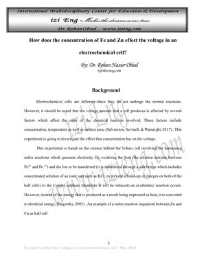 How Does The Concentration Of Fe And Zn Effect The Voltage In An Electrochemical Cell DR. ROHAN NASER OBED