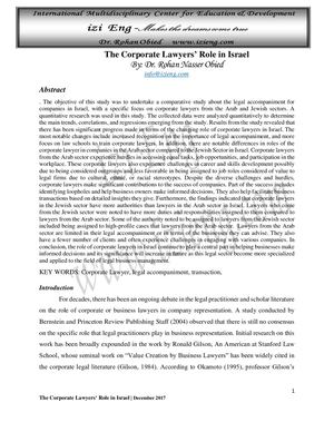 The Corporate Lawyers’ Role In Israel DR. ROHAN NASER OBED