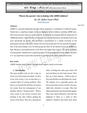 What Is The Parents’ Role In Dealing With Adhd Children DR. ROHAN NASER OBED