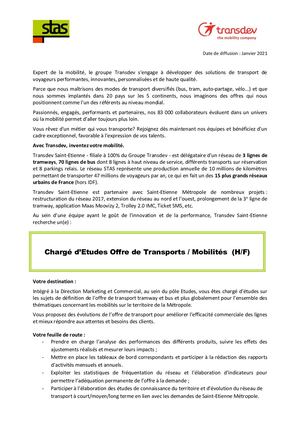 Stas Appel à Candidature Chargé Etudes Transport Mobilités Janvier 2021 (1)