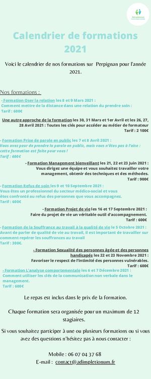Calendrier De Formation 2021