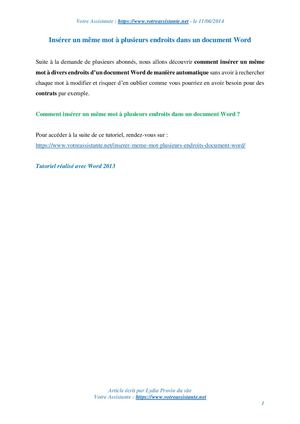 Insérer un même mot à plusieurs endroits dans un document Word