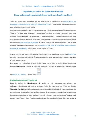 Explication du code VBA utilisé dans le tutoriel Créer un formulaire personnalisé pour saisir des données sur Excel