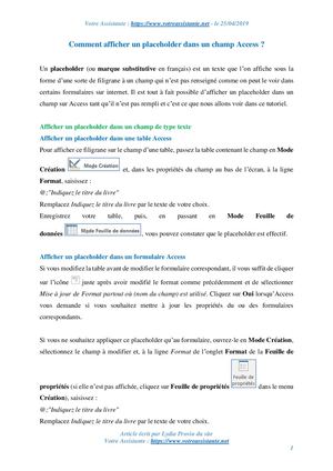 Comment afficher un placeholder dans un champ Access ?