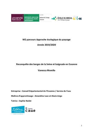 Mémoire Vanessa Morello (promo #1) - Reconquête des berges de la Seine et baignade en Essonne