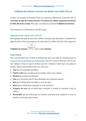 Validation des données et entourer les données non valides d’Excel