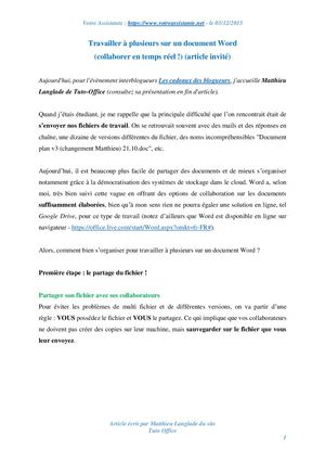 Travailler à plusieurs sur un document Word (collaborer en temps réel !) (article invité)