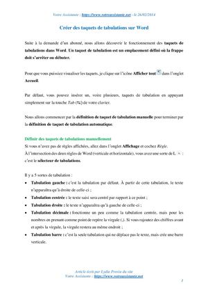Créer des taquets de tabulations sur Word