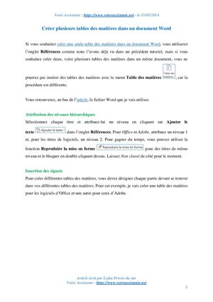 Créer plusieurs tables des matières dans un document Word