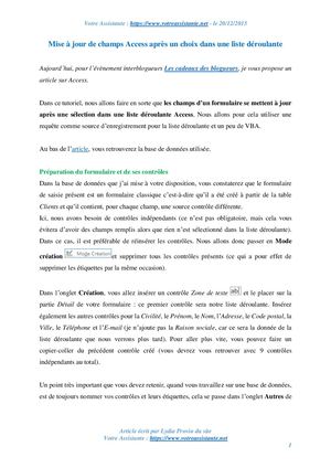 Mise à jour de champs Access après un choix dans une liste déroulante