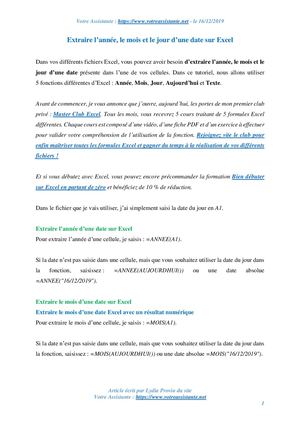 Extraire l’année, le mois et le jour d’une date sur Excel