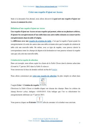 Créer une requête d’ajout sur Access