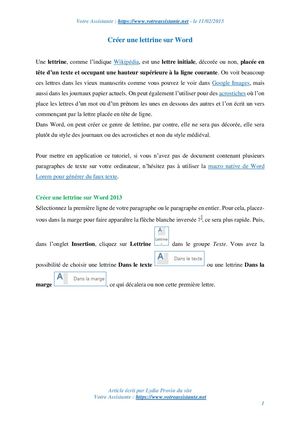 Créer une lettrine sur Word