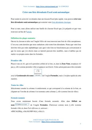 Créer une liste déroulante Excel semi-automatique