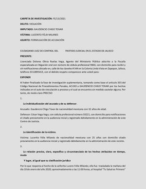 Escrito De Acusacion Mp Y Respuesta A La Acusacion Defensor En La Etapa Intermedia 190121