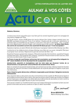 Covid-19 : Lettre d'information municipale - 20 Janvier 2021