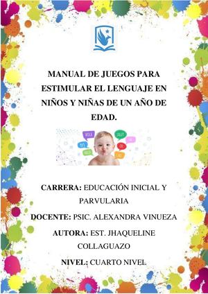 Manual De Jeugos Para Estimular El Lenguaje En Niños Y Niñas De Un Año De Edad1
