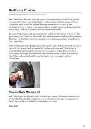 Innovative Technology-Enabled Healthcare Provider Solutions
