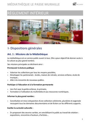 Règlement Intérieur Médiathèque Le Passe-Muraille