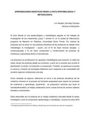 Artículos de investigación maestría en didáctica, Universidad Santo Tomas