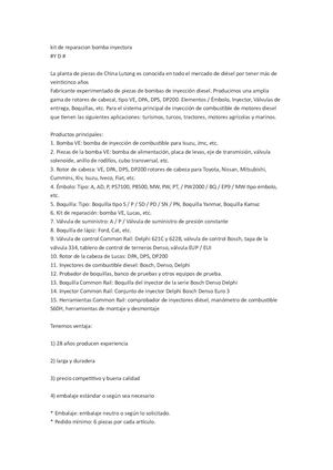 Kit De Reparacion Bomba Inyectora