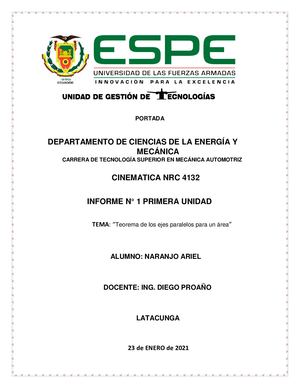 Teorema De Los Ejes Paralelos Para Un áRea Informe