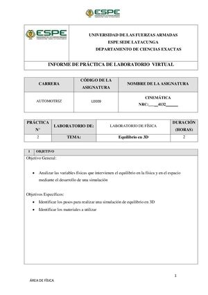 Informe De Maqueta Proyecto 2 Equilibrio 3D