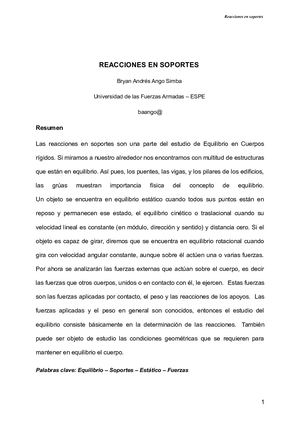 Ensayo Reacciones En Soporte 3d Y 2d