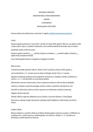 SPOMENICA školska godina