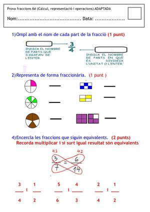 Prova Fraccions Sisè Càlcul I Operacions amb ajuda