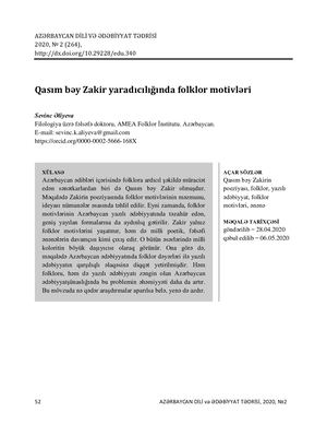 Sevinj Aliyeva. Folklore motives in Gasim bey Zakir's activity