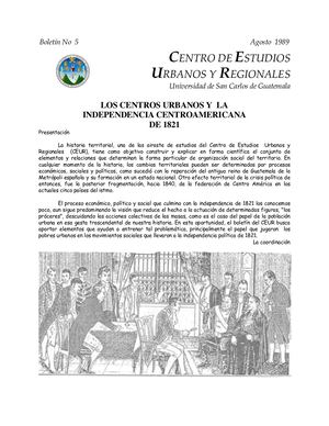 LOS CENTROS URBANOS Y LA INDEPENDENCIA CENTROAMERICANA DE 1821