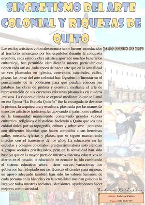 Sincretismo Del Arte Colonial Y Riquezas De Quito Katherine Cadena 2d