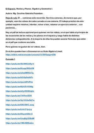 El Espacio. Rectas y planos. Álgebra y Geometría I.