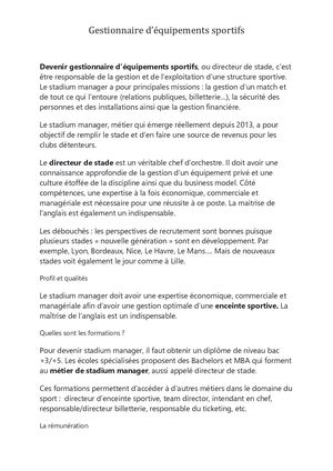 Gestionnaire D'équipements Sportifs