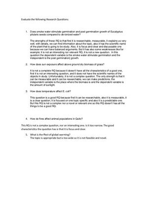 Evaluate The Following Research Questions