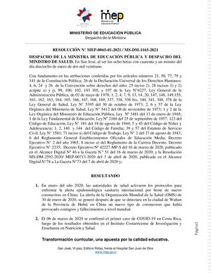 MS DM 1165 2021 RESOLUCIÓN N MEP 0065 01 2021 . MS MEP M E COMBINADA
